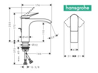 MEDIDAS MONOMANDO LAVABO 110 VIVENIS HANSGROHE